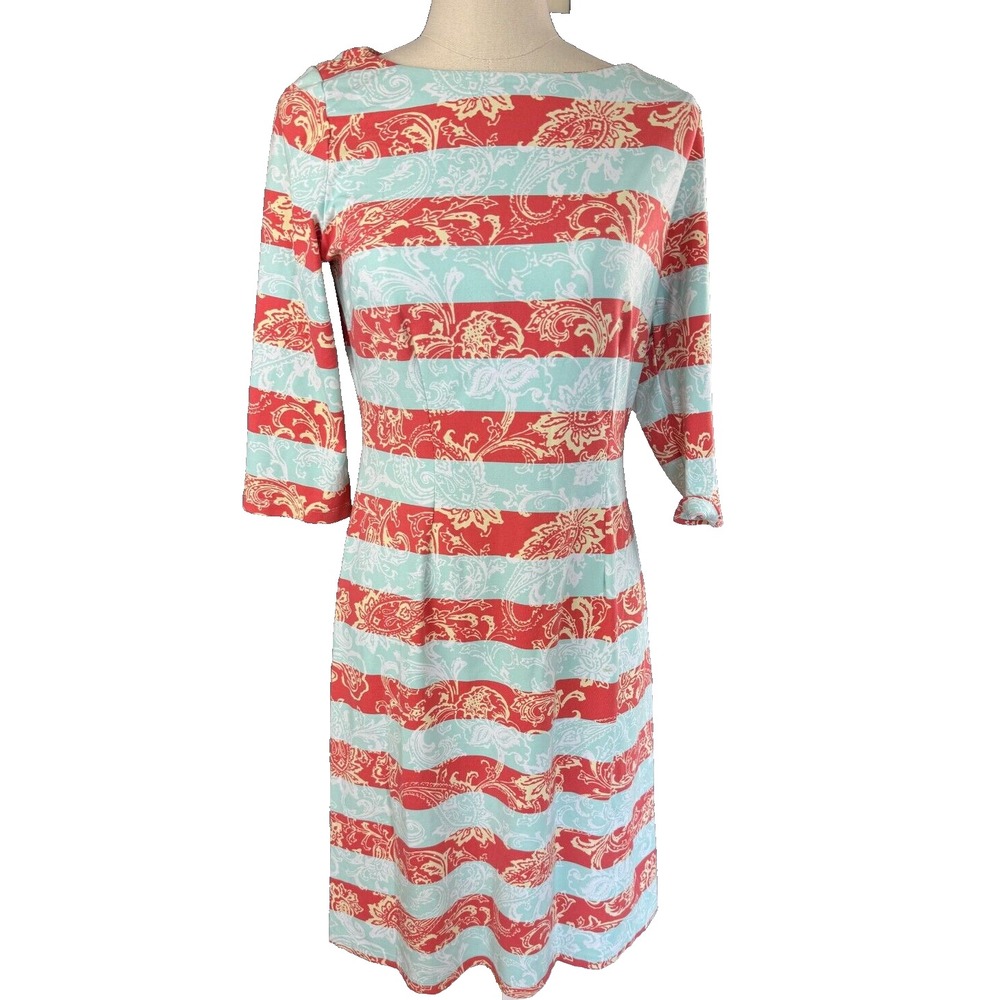J.McLaughlin Catalina Cloth Striped Paisley Sheath Dress Coral Womens Small